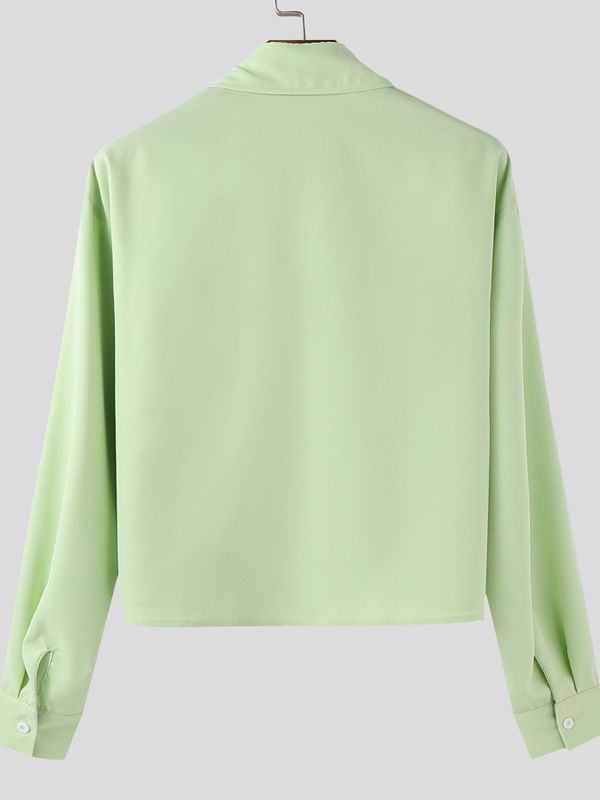 Men's Solid Color Large Pocket Long Sleeve Shirt SKUL41215