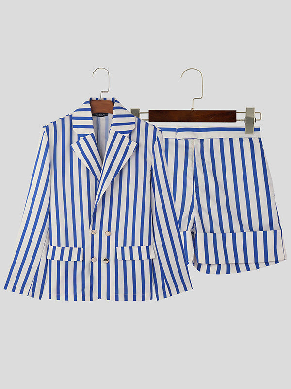 Mens Striped Metal Button Two Pieces Outfits SKUK45268