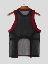 Mens Sheer Mesh Hollow Colorblock Tank SKUL12796