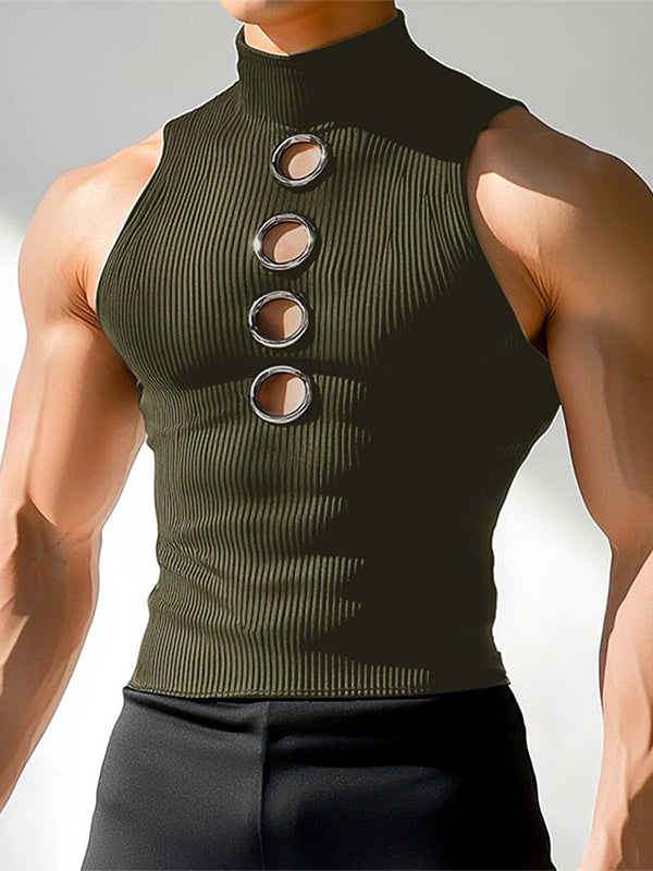 Mens Metal Ring Cutout High Neck Tank SKUL09496