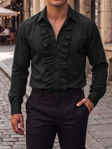 Mens Solid Color Ruffle Collar Long Sleeve Shirt SKUL27250