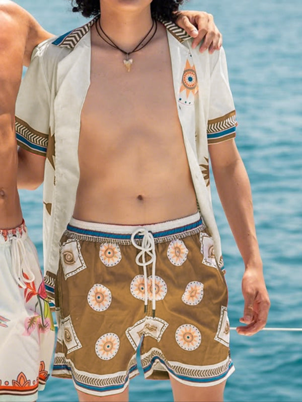 Men's Resort Mediterranean Sun & Snake Print Two Pieces Outfit SKUL67097