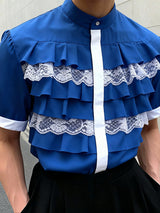 Men's Lace Patchwork Ruffled Short Sleeve Shirt SKUL50081