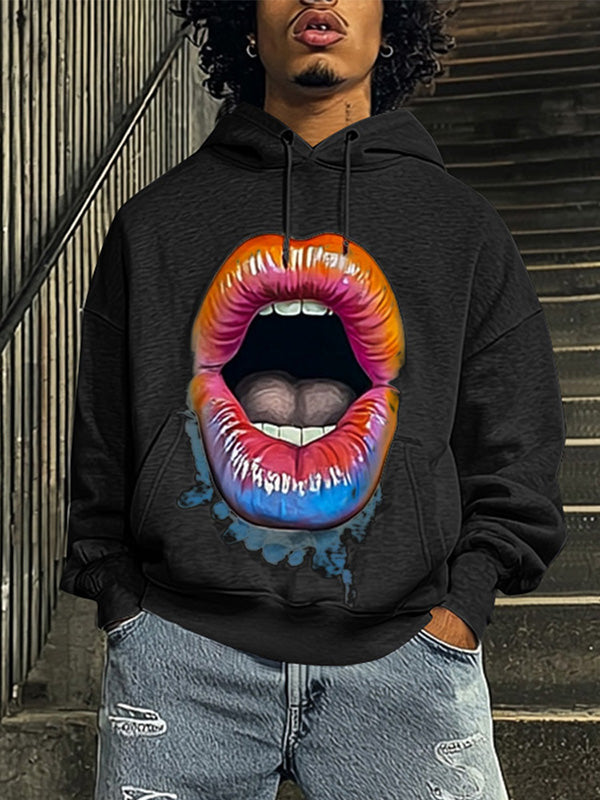 Mens Lips Print Long-Sleeve Hoodie SKUK84531