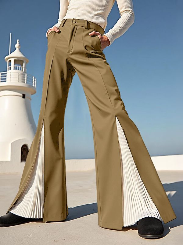 Men's Contrast Color Pleated Patchwork Pant SKUL36645