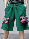 Mens Floral Print Patchwork Side Pockets Shorts SKUK56866