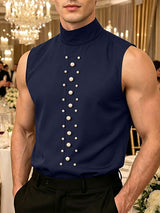Men's Elegant Avant-Garde Pearl Embellished Mock Neck Sleeveless Tank SKUL63075