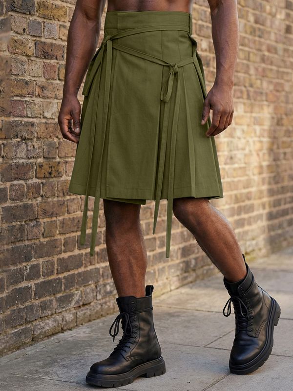 Men's Multi-Strap Cargo Aesthetic Pleated Wrap Skirt SKUL60271