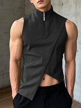 Mens Asymmetrical Cut-Out Mock Neck Sleeveless Tank SKUL05314