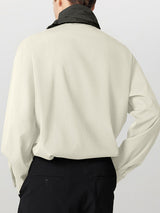 Mens Tie-Detail Color-Block Patchwork Long-Sleeve Shirt SKUK87995