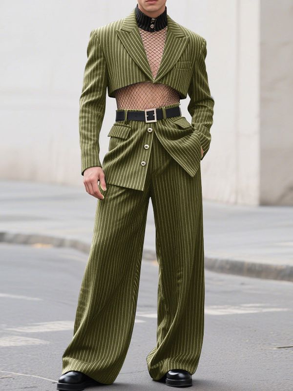 Men's Striped Cropped Casual Two Pieces Outfit SKUL32773