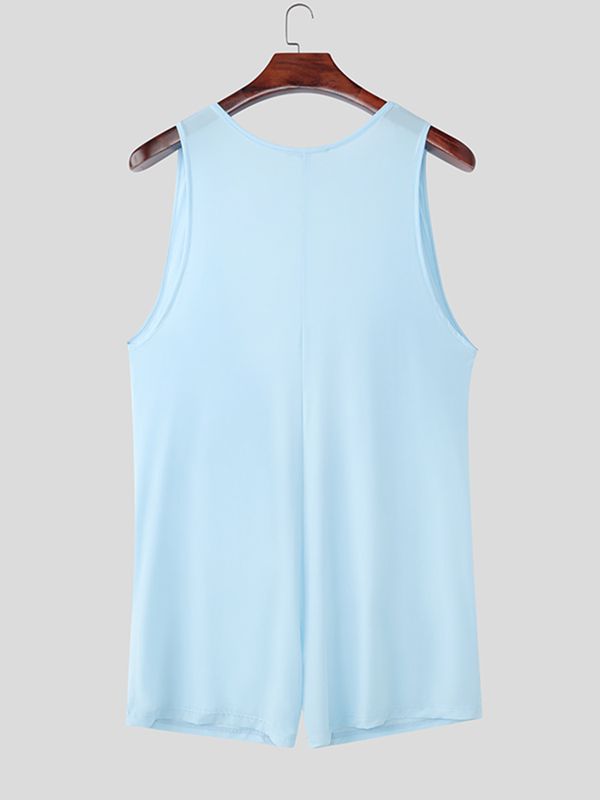 Men's Solid Color Knit Draped Neck Boxer Bodysuit SKUL57719