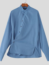 Men's Asymmetrical Waist Stand Collar Long Sleeve Shirt SKUL35137