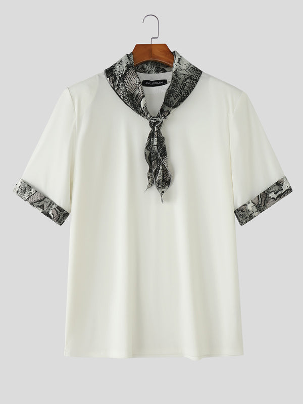 Mens Leopard Patchwork Crew Neck Short Sleeve T-Shirt SKUL13004