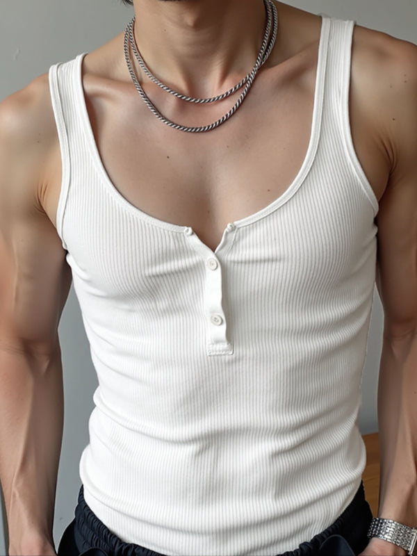 Mens Solid Color Knit Casual Tank SKUL18720