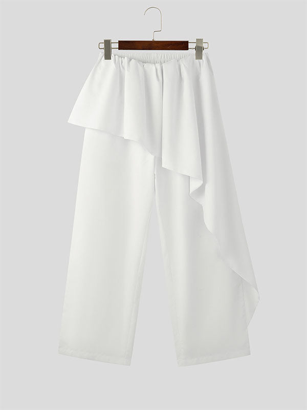 Mens Ruffled Trim Patchwork Wide-Leg Long Pant SKUK92854