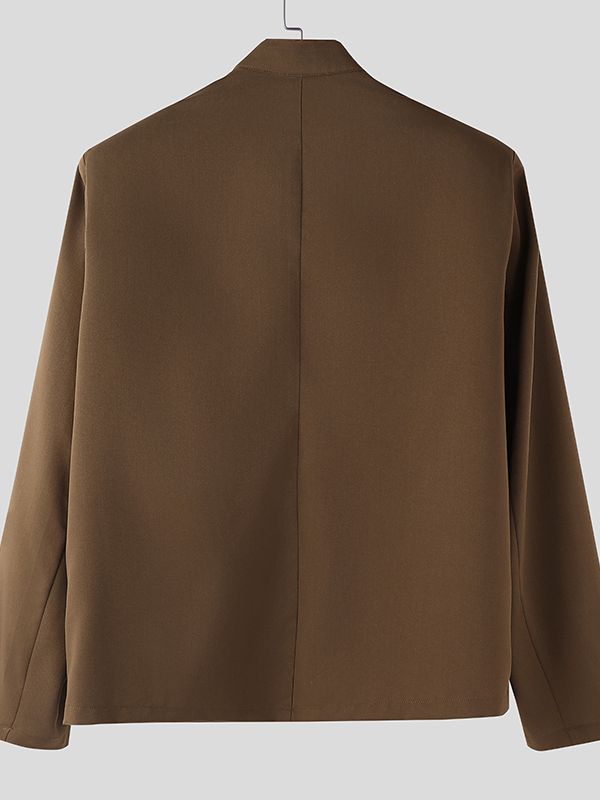 Men's Solid Color Stand Collar Long Sleeve Blazer SKUL43819
