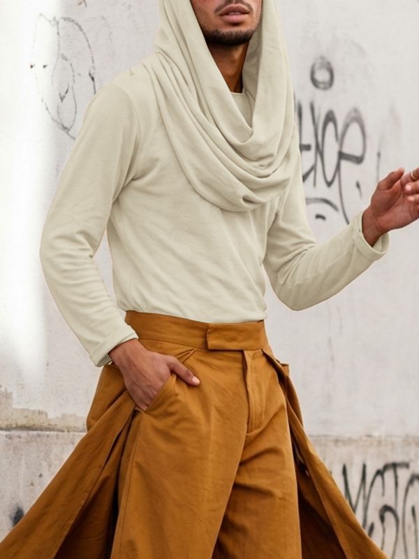 Men's Deconstructed Hooded Pocket Long Sleeve T-shirt SKUL51255