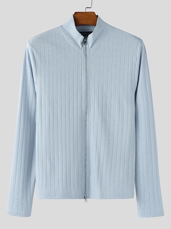 Men's Minimalist Rib Knit Long Sleeve Cardigan SKUL46574