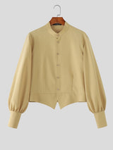Men's Solid Color Stand Collar Cropped Long Sleeve Shirt SKUL54007
