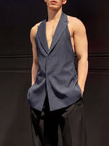 Men's Avant-Garde Pinstripe Halter Neck Backless Lace-Up Waistcoat SKUL64186