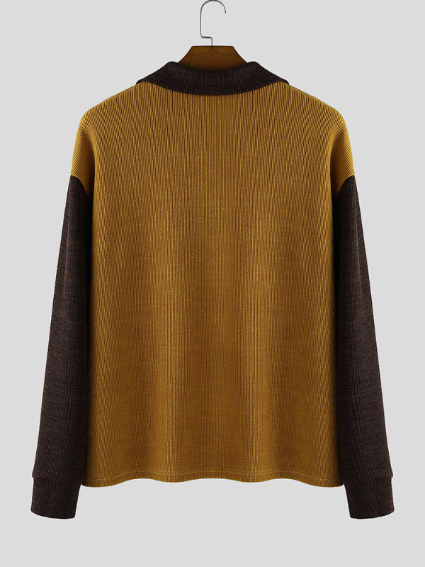 Men's Contrast Knit Half Zip Long Sleeve Sweater SKUL30271