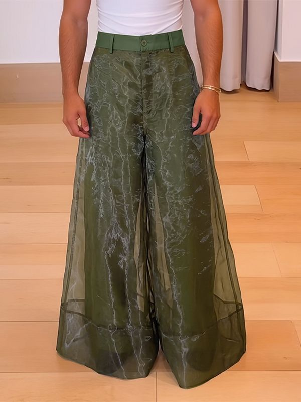 Men's Avant-Garde Sheer Organza Loose Wide Leg Palazzo Pant SKUL68199