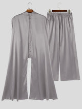 Men's Avant-Garde Runway Draped Cape Lantern Sleeve High-Waist Two Pieces Outfit SKUL83951