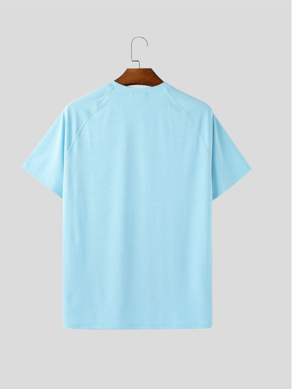 Mens Solid Color Half-Zip Short Sleeve T-Shirt SKUL09350