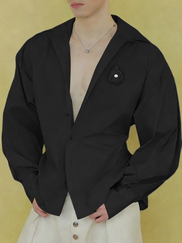 Men's 3D Floral Patchwork Long Sleeve Shirt SKUL47785