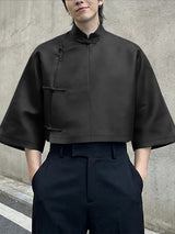 Men's Solid Color Frog Button Shirt SKUL56290