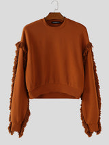 Men's Tassel Patchwork Cropped Long Sleeve Sweatshirt SKUL27424