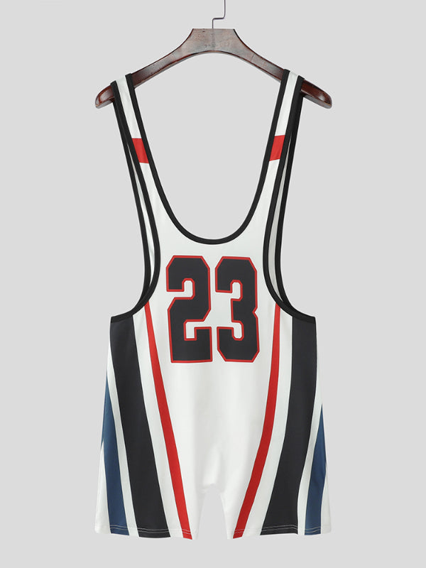 Mens Number 23 Contrast Color Sleeveless Bodysuit SKUL15565