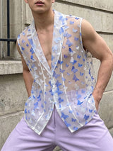 Men's Genderless Aesthetic 3D Butterfly Embroidered Organza Waistcoat SKUL68374