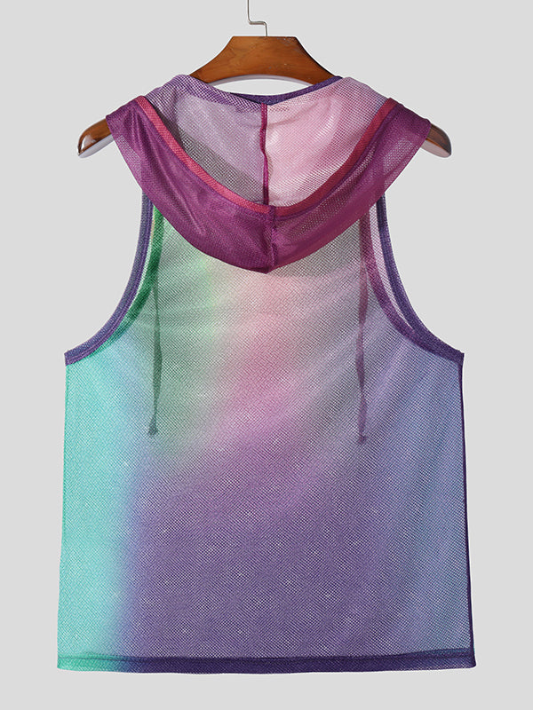 Mens Gradient Hollow-Out Sleeveless Hoodie SKUK71122