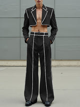 Men's Striped Colorblock Cropped Two Pieces Outfit SKUL24580