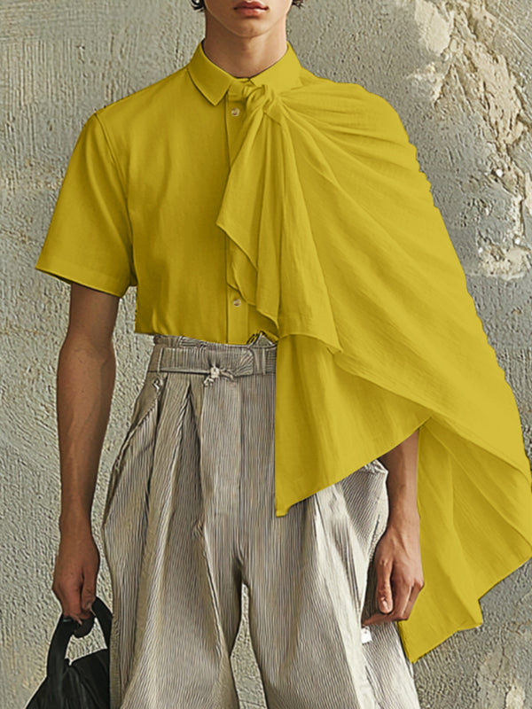 Mens Shawl Patchwork Short Sleeve Shirt SKUL10902