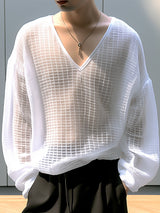 Mens Mesh See Through V-Neck T-Shirt SKUK48899