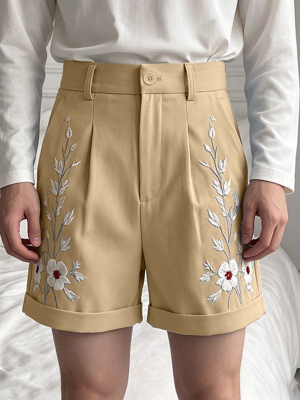 Men's Elegant Vintage Floral Print High Waist  Short SKUL65046