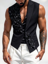 [Pre-order] Men's Avant-Garde Luxury Evening Gala 3D Rosette Flower Notch Lapel Tailored Waistcoat SKUL88548