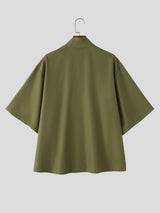 Men's Vintage Modern Chinese Mesh Patchwork Mandarin Collar Short Sleeve Shirt SKUL71303