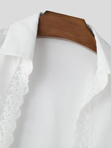 Mens Lace Patchwork Hollow-Out Long-Sleeve Shirt SKUK97045