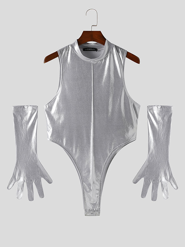 Mens Glitter Sleeveless Bodysuit With Gloves SKUK44484