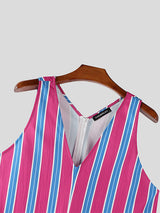 Men's Striped V-Neck Sleeveless Jumpsuit SKUL20936