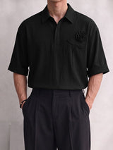 Men's Smart Chic Art Exhibition 3D Rose Flower Crinkle Textured Lapel Polo Shirt SKUL85957