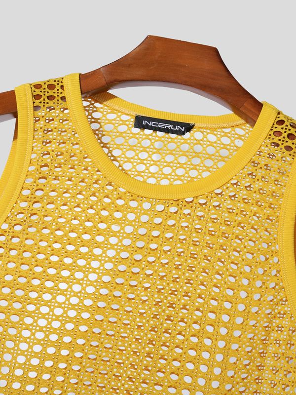 Men's Avant-Garde Geometric Hollow-Out Mesh Two Pieces Outfit SKUL58537