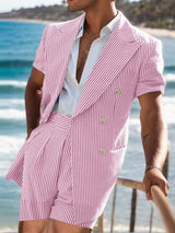 Mens Solid Color Stripe Two Pieces Outfit SKUK79638