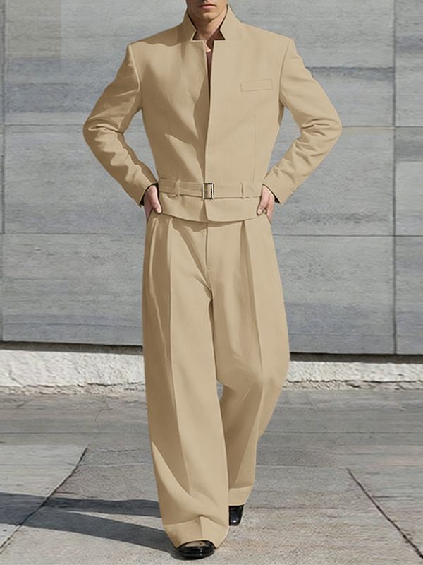 Men's Solid Color Stand Collar Two Pieces Outfit SKUL50816