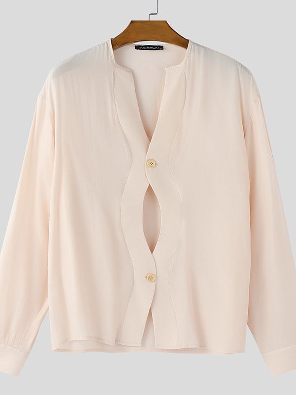 Men's Deconstructed Wavy Placket Long Sleeve Shirt SKUL50962