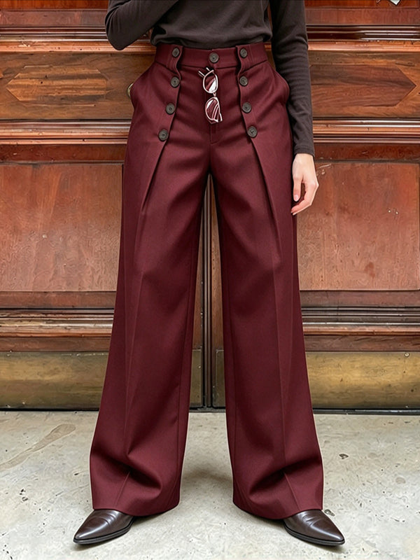 Men's Vintage Dandy Art Exhibition Double-Breasted Button High-Waist Wide-Leg Pant SKUL86024